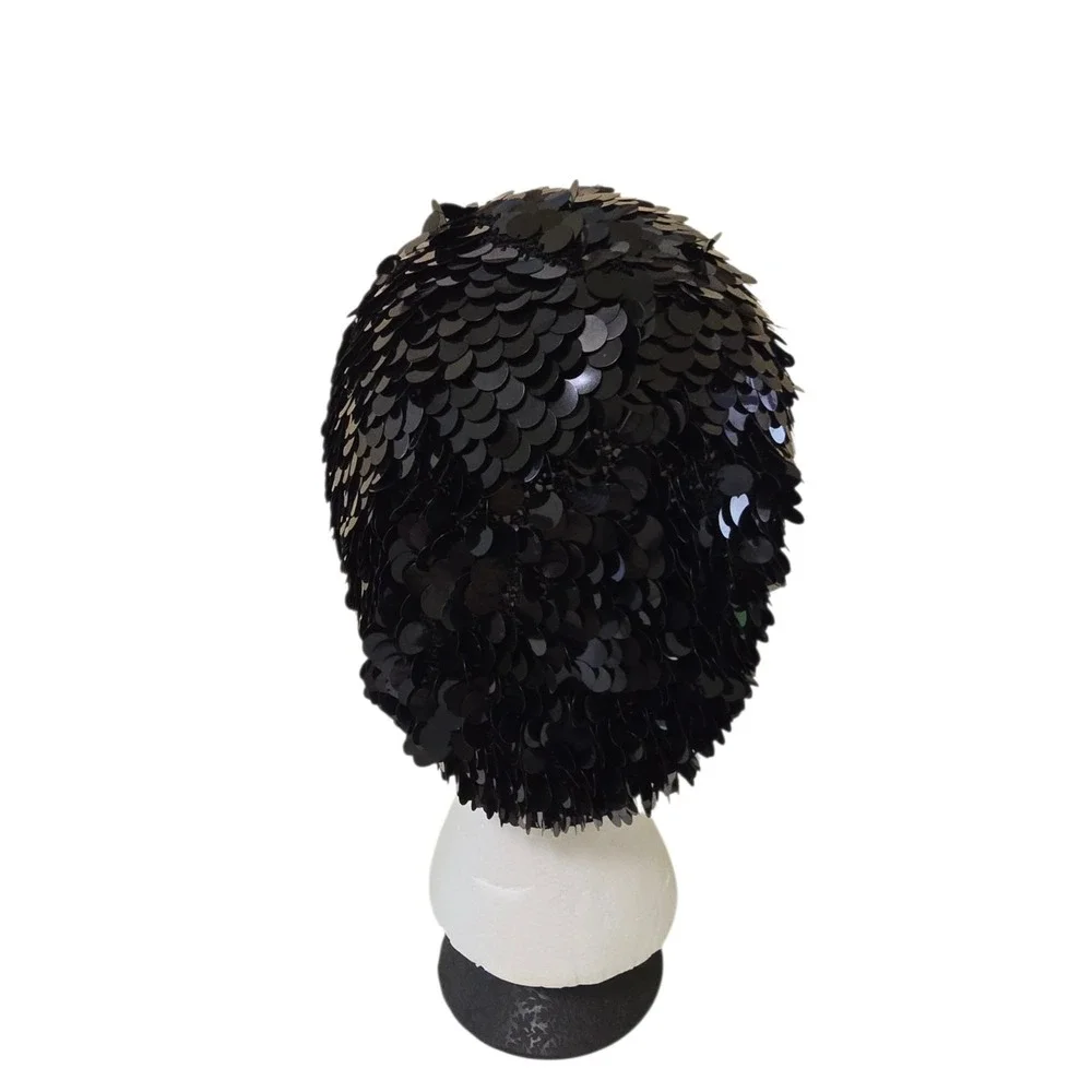 Womens Vintage Black Sequin Beret / Skullcap Hat Made in Italy
